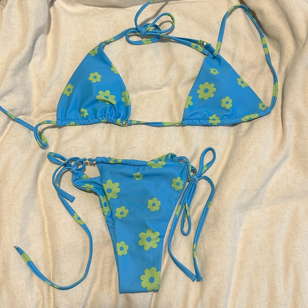 Blue and Green Floral Bikini Set